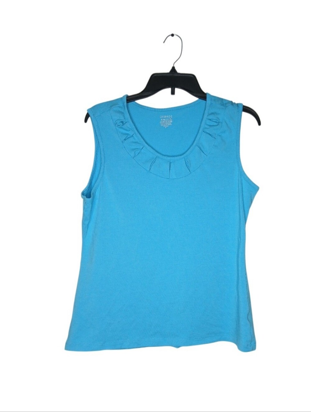George Sleeveless Ruffle Scoop Tank Top - Turquoise Blue
